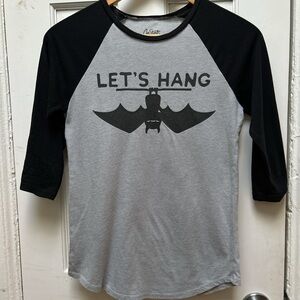Bat Graphic Raglan Tee Black and Grey, size XS